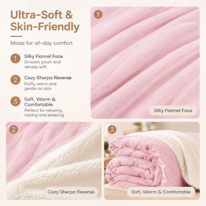 Electric Heated Blanket,Flannel and Sherpa,Full 72x84in,Light Pink,Gift - color: C-light Pink, size: 72x84inches-Full