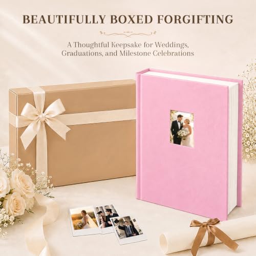 Ruibytree 128 Pockets Instant Mini Photo Album for 2x3 Pictures, Pink | Writing Space, Premium Vegan Leather, Flat-Fit Clear Pocket, Wedding Guest Book for Polaroid 2x3 Photos, Graduation Keepsakes - color: 128 Pocket Pink