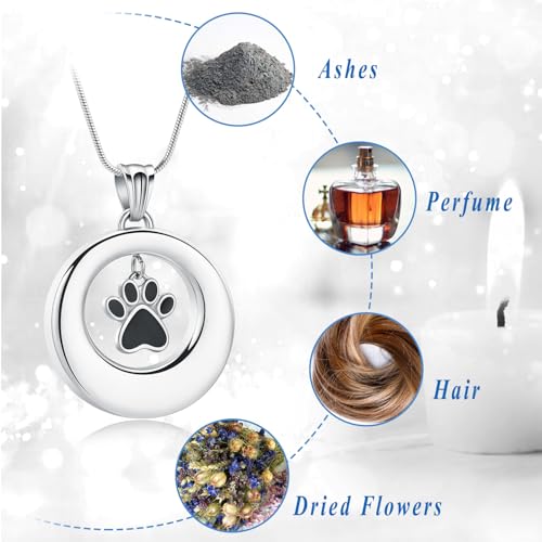 Dog Paws Cremation Jewelry Pet/Cat/Dog Paws Urn Necklaces for Ashes Stainless Steel Pet Ashes Holder Memorial Keepsakes Locket Pendant Jewelry for Men Women - color: Silver