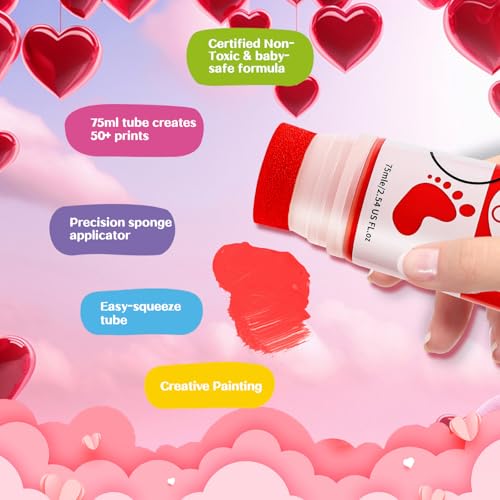 Baby Hand and Footprint Paint with Sponge Head, 2.54 fl oz, Non-Toxic & Acid-Free, Washable Baby Safe Paint for Newborn Keepsakes, Dog Nose & Paw Prints, Ideal New Mom Gift - Red - color: Red