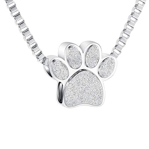 XSMZB Pet Paw Print Cremation Jewelry for Ashes Urn Pendant Keepsake Memorial Urn Necklace for Pet's Cat Dog's Ashes for Men Women - color: Silver