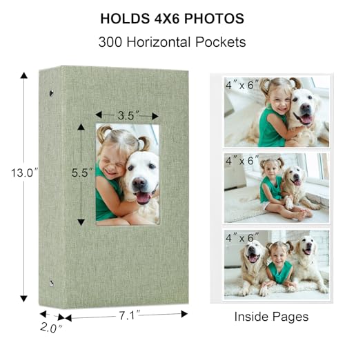 Vienrose 4x6 Photo Album,300 Pockets,Linen Cover with Window,Grass Green | Linen Hardcover, Slip In Photo Book, Family Memory Album, Travel Keepsake - color: Grassgreen, size: 300 Pocket
