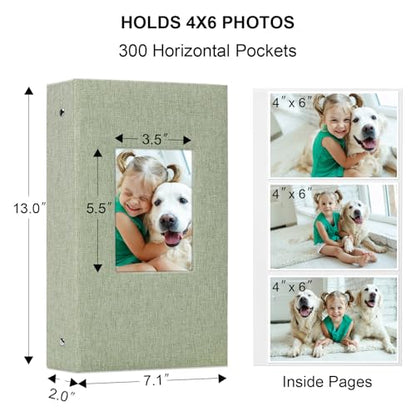 Vienrose 4x6 Photo Album,300 Pockets,Linen Cover with Window,Grass Green | Linen Hardcover, Slip In Photo Book, Family Memory Album, Travel Keepsake - color: Grassgreen, size: 300 Pocket