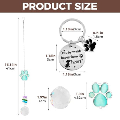 Pet Memorial Suncatcher, Dog Memorial Gifts for Loss of Dog, Sympathy Keepsake for Pet Loss with Stainless Steel Keychain, Cat's Eye Paw Crystal Hanging Ornament