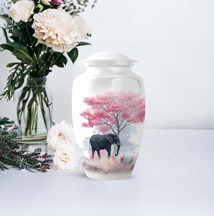 Elephant Cremation Urns for Human Remains - Cherry Blossoms Funeral Urns - color: Elephant-1, size: 10-inch