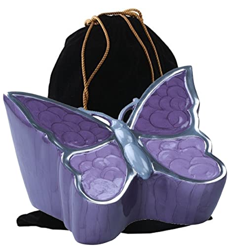 Butterfly Sculpture Cremation Urn - Handcrafted Metal Urn for Human Ashes - Artistic Urn with Velvet Bag (Purple Adult) - color: Purple Adult