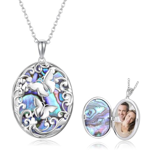 CUOKA MIRACLE Sterling Silver Animals Locket Necklace for Women Keepsake | That Holds Picture Personalized Customize Photo Locket Gift for Mom Grandma - style: 01-butterfly