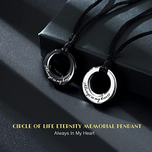 Hearbeingt Cremation Jewelry Urn Necklace for Ashes for Women Men, Circle of Life Eternity Memorial Pendant Ash Jewelry - color: Always In My Heart-2 PCS