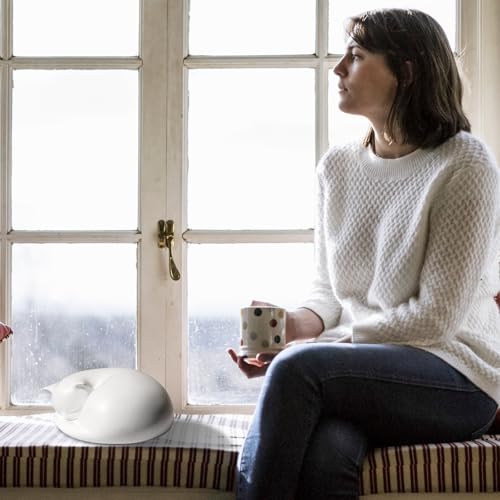 Cat Urn, Sleeping Resin Cremation Pet Urns for Cat Ashes, White - color: White