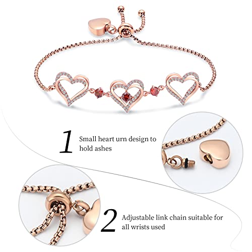 shajwo Heart Urn Bracelet for Ashes for Women - color: Rose Gold-Red