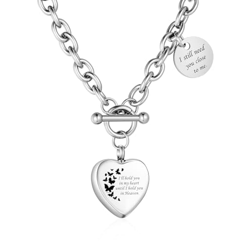 XIUDA Heart Cremation Urn Necklaces for Ashes Locket Cremation Jewelry for Human Ashes Stainless Steel Memorial Keepsake Pendant for Women - color: Silver Butterfly