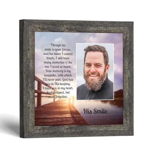 Crossroads Home Décor His Smile, in Memory of a Loved one, Loving Memory Gift, 6361BW | Sympathy Gifts for Loss of Father, In Memory of Dad, Memorial Gifts for Loss of Husband or Son, Add Your Own Photo - color: Barnwood, size: 8"L x 8"W