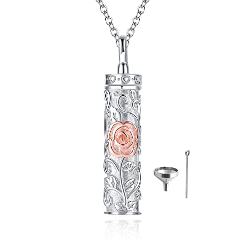 Sterling Silver Tree of Life Flower Celtic Cremation Ashes Urn Pendant Necklace for Women - color: Cylin *Rose(R/P)