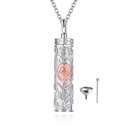 Sterling Silver Tree of Life Flower Celtic Cremation Ashes Urn Pendant Necklace for Women - color: Cylin *Rose(R/P)