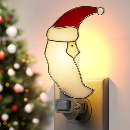 Staiend Glass Christmas Santa Moon Plug in Night Lights for Home - color: Christmas Moon
