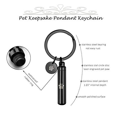 Personalized Master Free Engraving Custom Pet Dog Paw Cylinder Cremation Urn Keychain Keepsake Memorial Ashes Jewelry Black - color: Black(engraving)