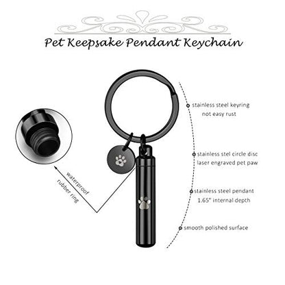 Personalized Master Free Engraving Custom Pet Dog Paw Cylinder Cremation Urn Keychain Keepsake Memorial Ashes Jewelry Black - color: Black(engraving)