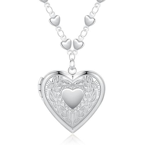 Heart Locket Pendant necklace for Women Photo Silver Lockets Necklaces that Holds Pictures Jewelry - style: Style1