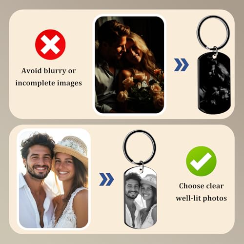 Photo Keychain Double-Sided Engraved Valentines Day Gift for Men | Personalize Both Sides with Photo Text to Create Unique Engraved Keychain Perfect for Valentine's Day