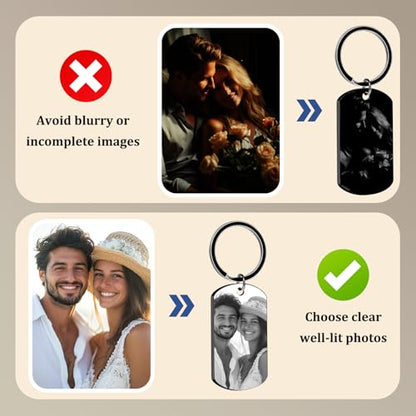 Photo Keychain Double-Sided Engraved Valentines Day Gift for Men | Personalize Both Sides with Photo Text to Create Unique Engraved Keychain Perfect for Valentine's Day