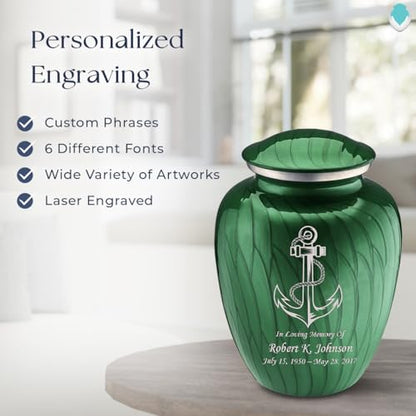 Adult Personalized Anchor Cremation Urns for Human Ashes I Large Pearl Green Funeral Urn for Men and Women I 200 lbs - color: Pearl Green