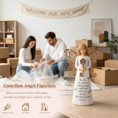 House Warming Gifts New Home, Guardian Angel Figurine with Key | New House Gifts Ideas for Women, First Time Home Buyer, New Apartment,Hand-Painted Angel Figurine for Party Decorations - style: Housewarming