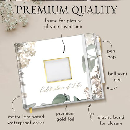 Elegant White Funeral Guest Book , 10 x 8 Inches 120 Pages Guest Book for Funeral , 360 Entries Guest book for Funeral and Memory , Memorial Service Guest Book with Pen and Sign , Memorial Guest Book