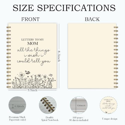 Mom Memorial Gifts Spiral Notebook Journal 5.5x8.3in | Loss of Mother Sympathy Gifts, Bereavement Remembrance Gift, Letters to My Mom Grief Notebook Journals - color: Letters Mom