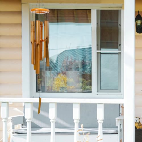 Bamboo Wind Chime for Outside, Wooden Wind Chimes Garden Memorial Gifts - size: 38" Plain