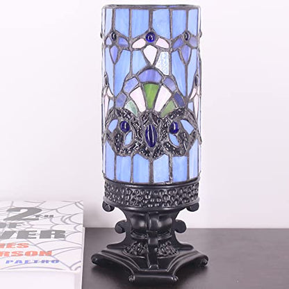 Small Tiffany Table Lamp Mini Stained Glass Desk LampBlue Baroque Style