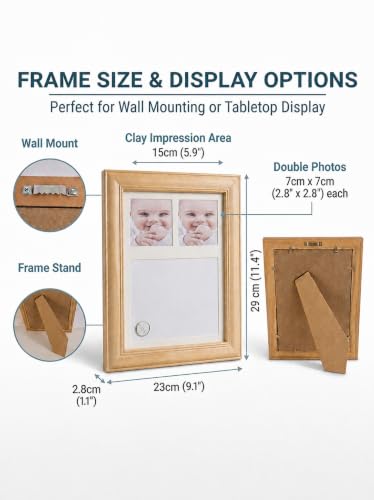 Baby Hand and Footprint Kit with Air Dry Clay, Wooden Keepsake Picture Frame, Newborn Hand & Footprint Frame, Shower Gift for Boys & Girls, Personalized New Mom Gift