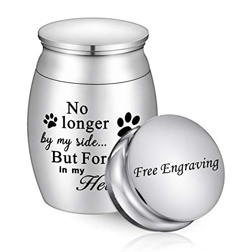 XIUDA 1.57 inches Mini Pet Memorial Small Urns for Dog and Cat Ashes, Stainless Steel Cremation Urn, Pet Paw Print Keepsake Urn for Ashes - color: S Silver-engraving
