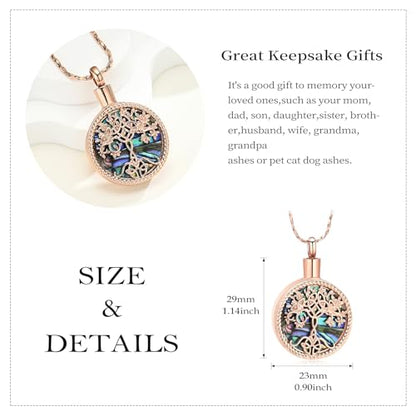 Tree of Life Teardrop Urn Necklace for Ashes Teardrop Crystal Cremation Jewelry Celtic knot Ashes Pendant Stainless Steel Keepsake Memorial Jewelry for Women Men - color: B-Rosegold