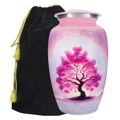 M MEILINXU Large Pink Urn, Tree of Life Cremation Urn for Human Ashes | Burial Urn for Women and Men, Decorative Memorial for Cremated Remains, Funeral Services, Family Remembrance, Home or Niche - color: Pink, size: Large / Adult