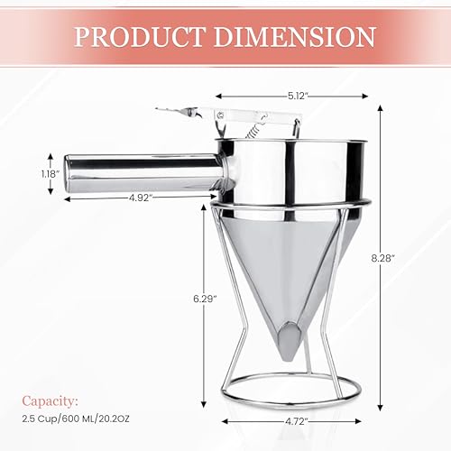 Piston Funnel with Stand - Stainless Steel Confectionery Funnel for Batter Dispensing & Bakery Use - Precise Cake Decorating Tool - Perfect for Pouring Sauces, Chocolate & Fillings | Silver