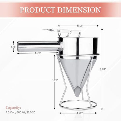 Piston Funnel with Stand - Stainless Steel Confectionery Funnel for Batter Dispensing & Bakery Use - Precise Cake Decorating Tool - Perfect for Pouring Sauces, Chocolate & Fillings | Silver