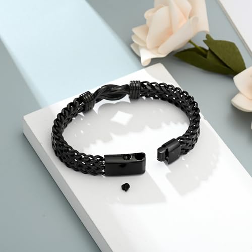 Imrsanl Cremation Jewelry Urn Bracelet for Ashes for Men Stainless Steel Cuban Link Ashes Bracelet Keepsake Memorial Ash Holder - color: Black-24cm/9.44inch