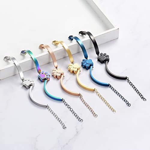 XSMZB Cremation Bracelet for Ashes - Paw Print Cremation Jewelry Pet Dog Cat Stainless Steel Keepsake Memorial Urn Bangle - color: Colorful