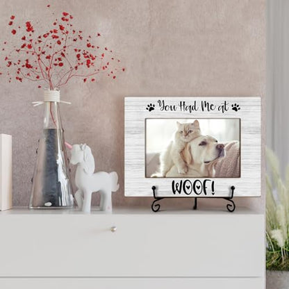 Utaqer Dog Picture Frame, You Had Me At Woof, Picture Gifts For Women Wife Friend, Wooden Picture Frame For Keepsake Birthday Holiday, 4X6 Photo Frame With Stand -29 - style: Woof