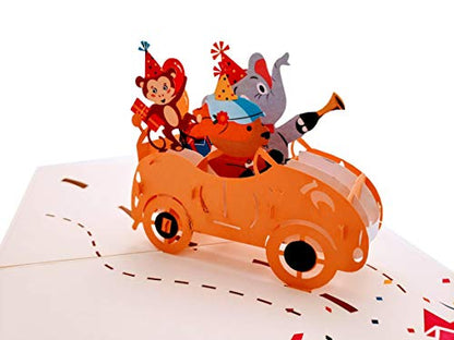 iGifts And Cards Animal Party Squad 3D Pop-Up Card – Birthday Wishes 5"x7" | Whimsical Safari Theme, Funny Celebration Surprise, Milestone Greeting, Daughter, Son, Nephew, Niece, Wildlife Paper Keepsake - color: Animals Birthday