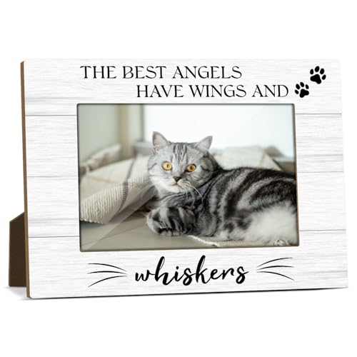 Pet Memorial Picture Frame 4x6, Wooden Photo Frame, Sympathy Gifts for Loss of Cat, The Best Angels Have Wings and Whiskers Picture Frames for Tabletop Display Decorations -24