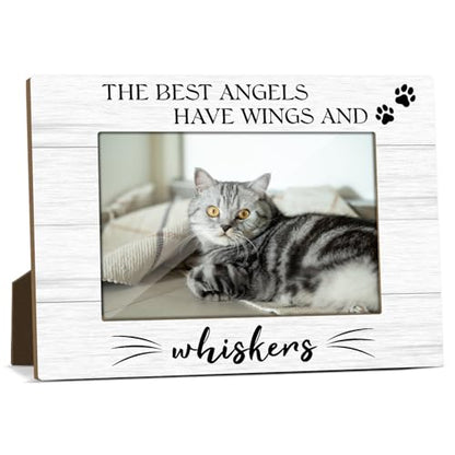 Pet Memorial Picture Frame 4x6, Wooden Photo Frame, Sympathy Gifts for Loss of Cat, The Best Angels Have Wings and Whiskers Picture Frames for Tabletop Display Decorations -24
