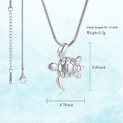 shajwo Sea Turtle Cremation Urn Necklaces for Ashes | Stainless Steel Animal Urn Keepsake Jewelry Pendants for Men Women - color: 1-Silver