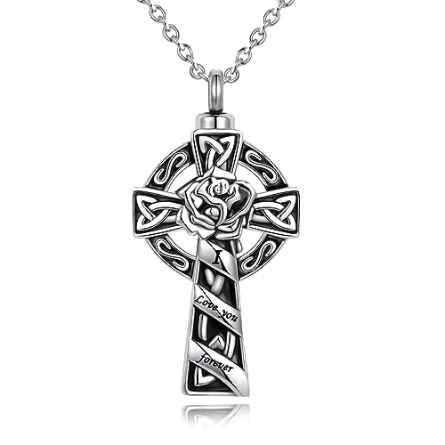 Celtic Knot Cross Cremation Jewelry Urn Necklace for Ashes for Men Women Circle Life Stainless Steel Keepsake Memories Ash Holder - style: Celtic Cross