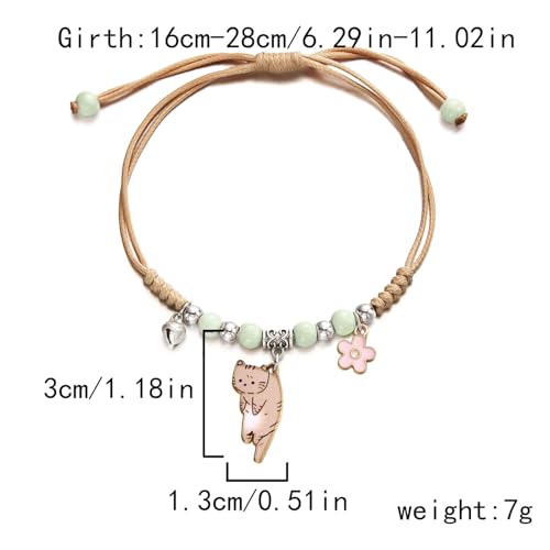 POYAMUSE Lovely Cat and Flower Strand Bracelet - Colorful Beads, Adjustable for Women - color: Ginger green
