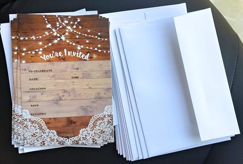 25 rustic invitations & 25 envelopes for wedding, bridal shower, birthdays, engagements, bachelorettes This barn rustic invite style is also great for housewarming, retirement & rehersal parties.