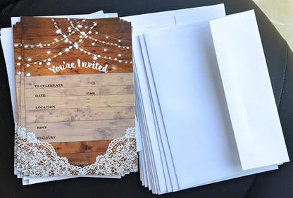 25 rustic invitations & 25 envelopes for wedding, bridal shower, birthdays, engagements, bachelorettes This barn rustic invite style is also great for housewarming, retirement & rehersal parties.