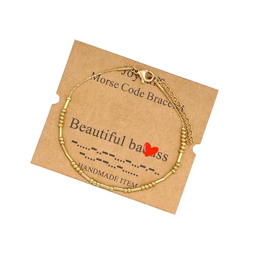 JoycuFF Inspirational Morse Code Bracelets for Women Silver Beads Jewelry Encouragement Mantra Gifts for Her - style: Gold Beautiful B****s