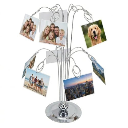 HOHIYA 14" Photo Display Tree with 12 Clips Stainless Steel Stand | Displays photos, cards, notes and memories with 12 clips for home, weddings, offices and seasonal celebrations.