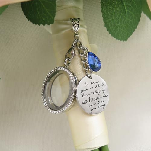 IDLAN Wedding Bouquet Locket Charm Rhinestone Photo Frame Memorial Bridal Bouquet Charm Memorial Photo Keepsake Something blue